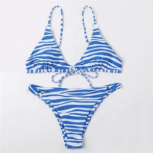 2023 Custom Design Women Recycled Bikini Set Two Piece Girl Swimsuit Striped Sexy Sustainable Lady Fitness Beachwear