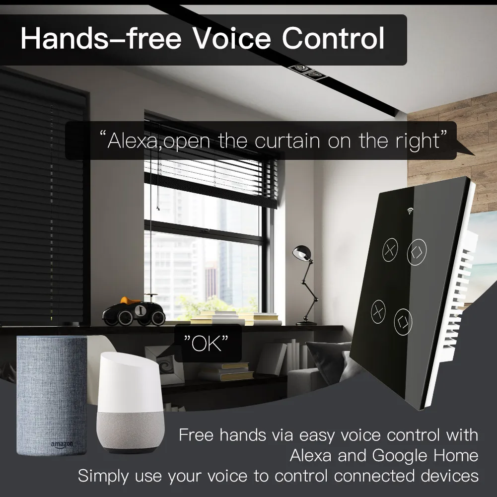 Tuya Smart Curtain Switches 2 Gang Double Buttons WiFi RF Remote Control Electric Motor Roller Blinds Shutters Smart Life Alexa