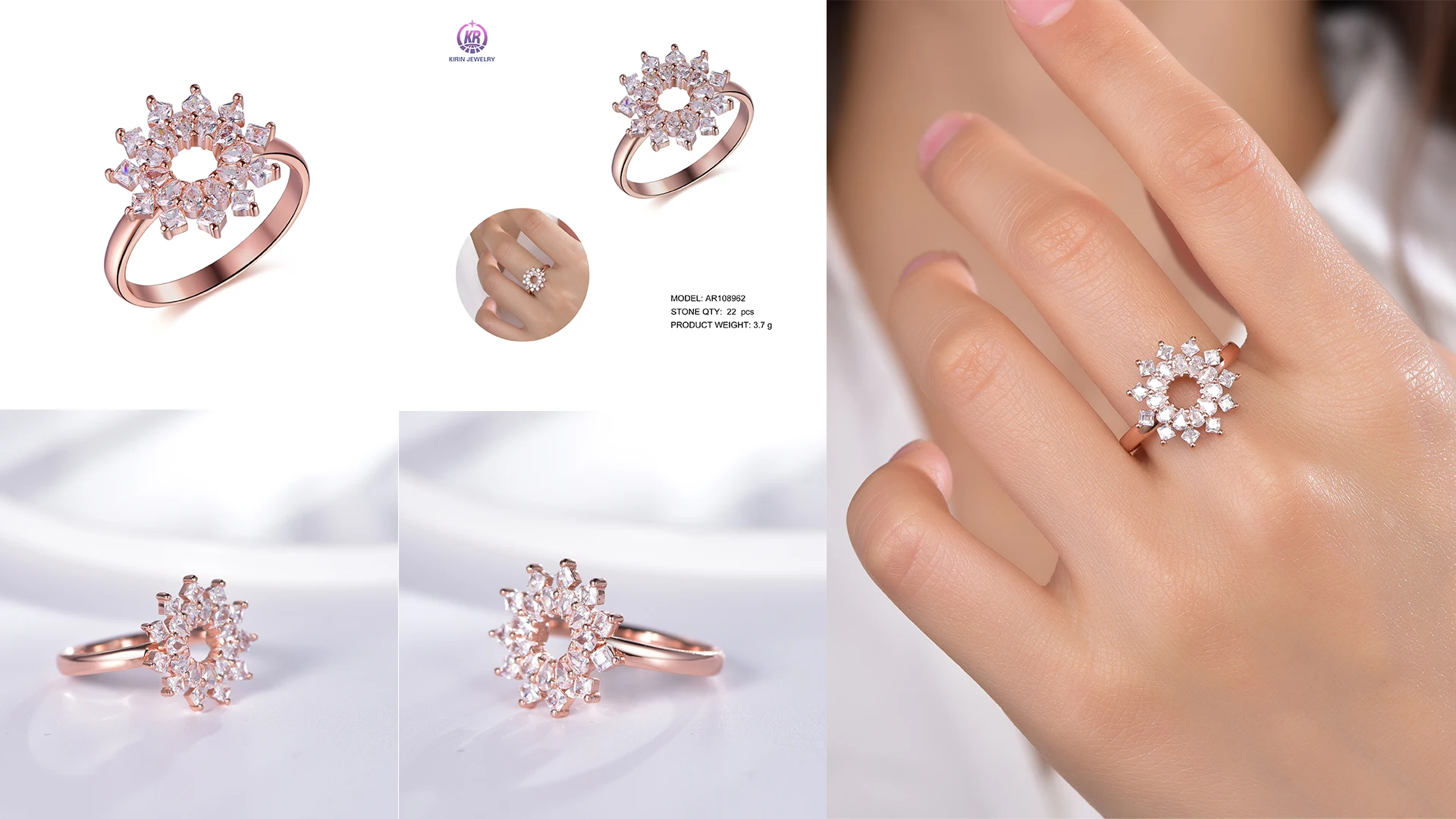 zircon ring rose gold bands woman jewelry sterling silver rose gold plated rings rose gold silver rings