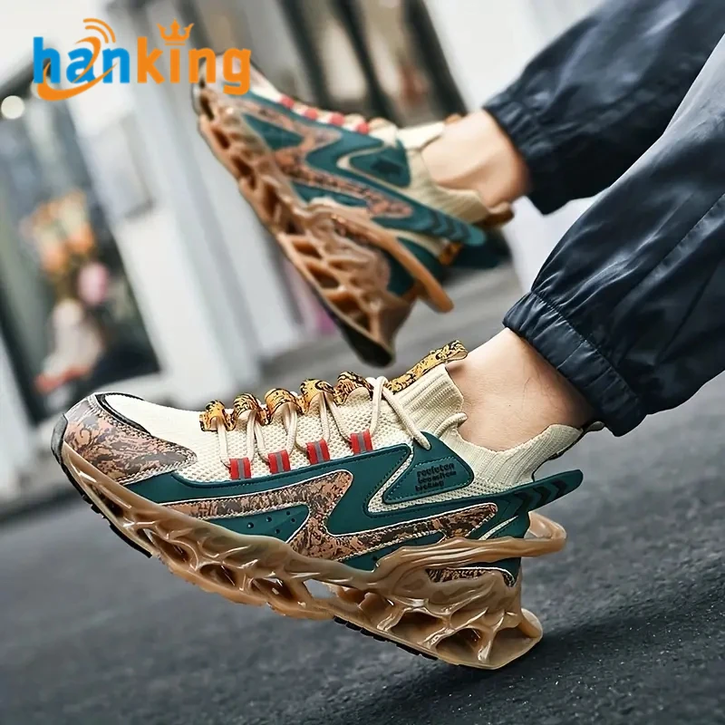 Ehanking Mens Trendy Color Block Chinese Landscape Sneakers
