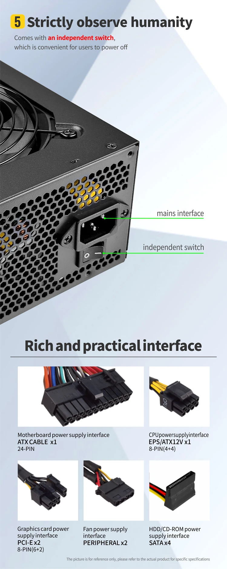 500w Power Supply Full Module Atx Efficiency Computer Power Supply Power System Real 80plus