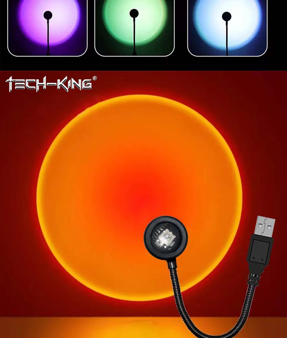 TECH-KING RGB Mini Portable Table Rainbow USB Led Light Projector Sunset Red Light Sunset Yellow atmosphere light