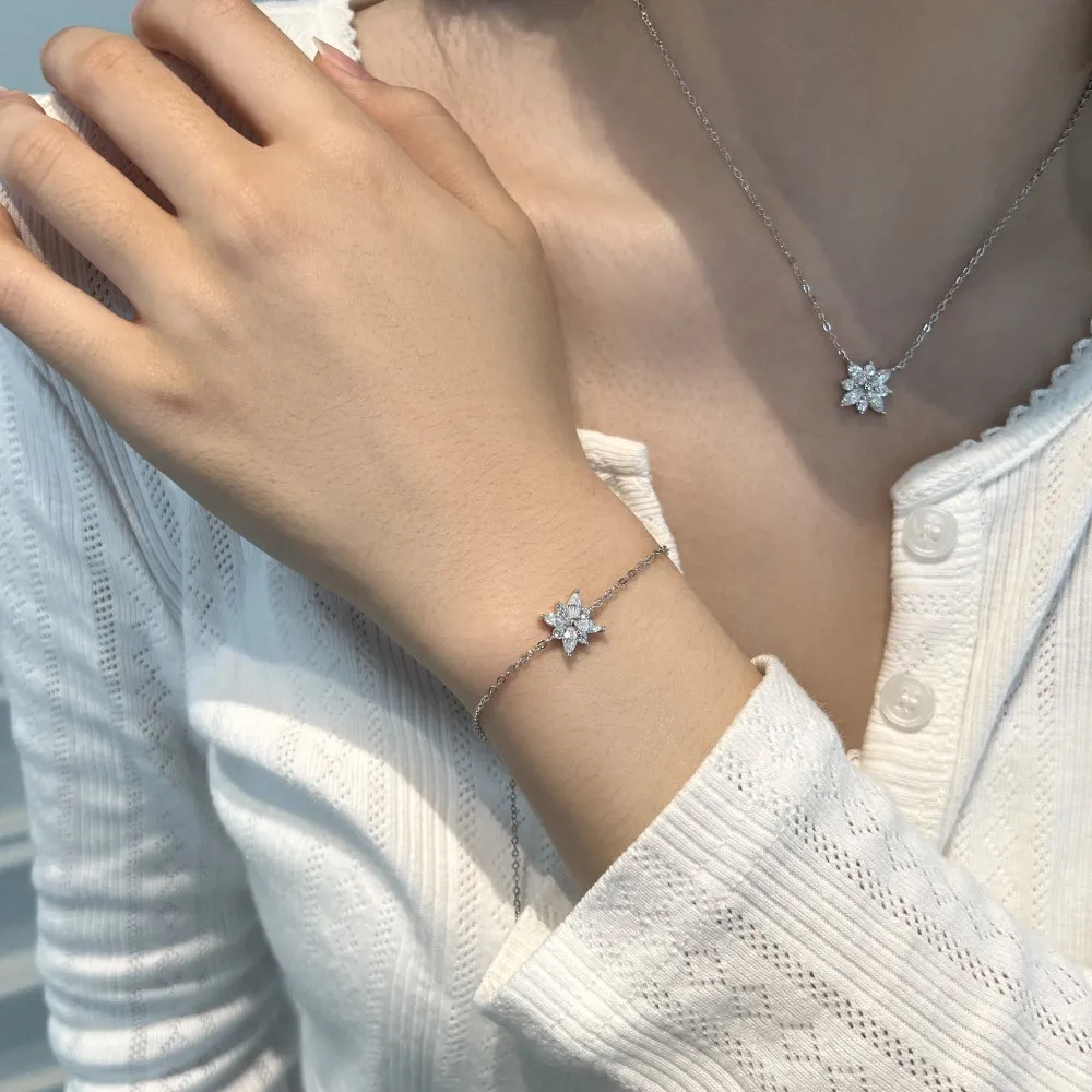 KAKODIY Fashion Design Jewelry 925 Sterling Silver Chain 5A Cubic Zirconia Snowflake Pendant Bracelet for Women Daily Wear detail 2