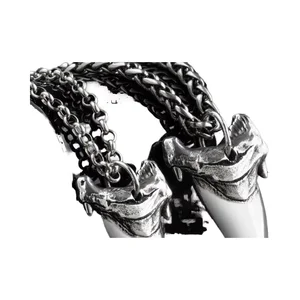 S925 Sterling Silver Geometric Shark Tooth Pendant Necklace Unisex Vintage Hiphop Street Culture Animal Fine Pendants Charms