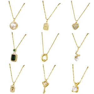 Hot Selling Women's Fashion Necklace 18K Gold Plated Stainless Steel Zircon Trendy Daily Wear Pendant Multi-Design