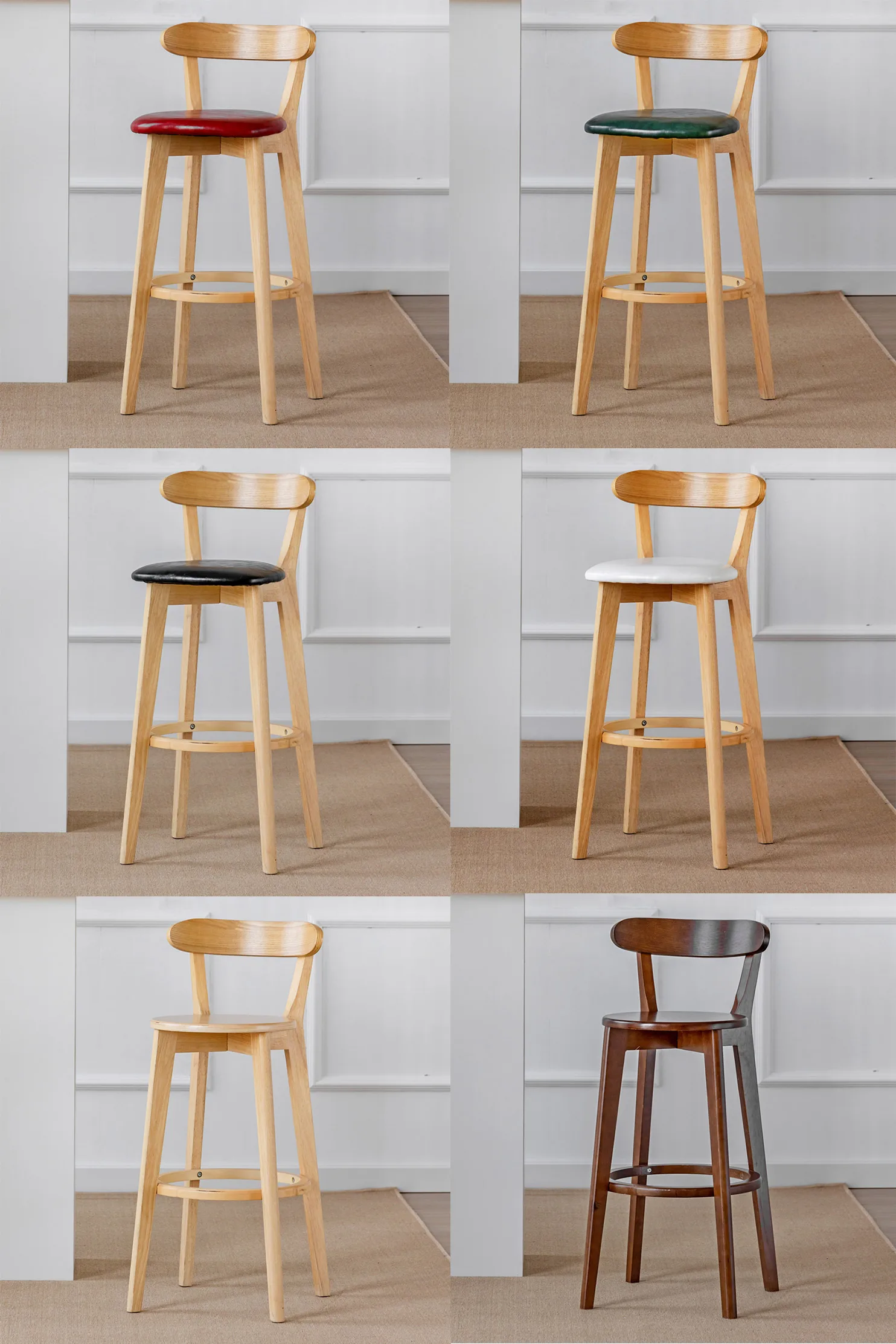 Modern Ash Solid Wood Bar Counter Stool with Leather Cover - Stylish
