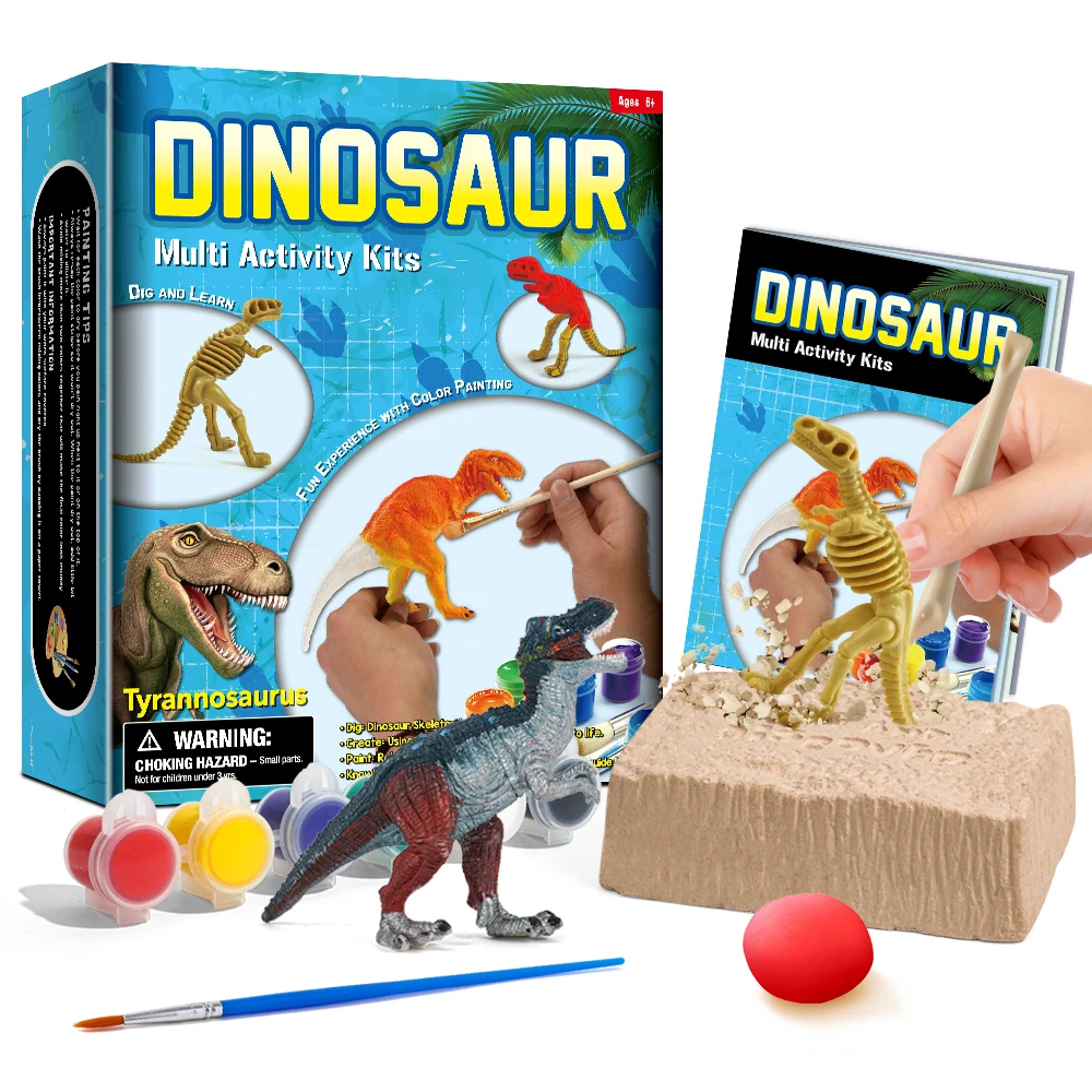 Dinosaur Painting with 6 Dinos & Painting Accessories, Children Fun Paint Your Own Dinosaur Art & Crafts DIY Dinosaur Toys for Preschool 3-5 Years Old