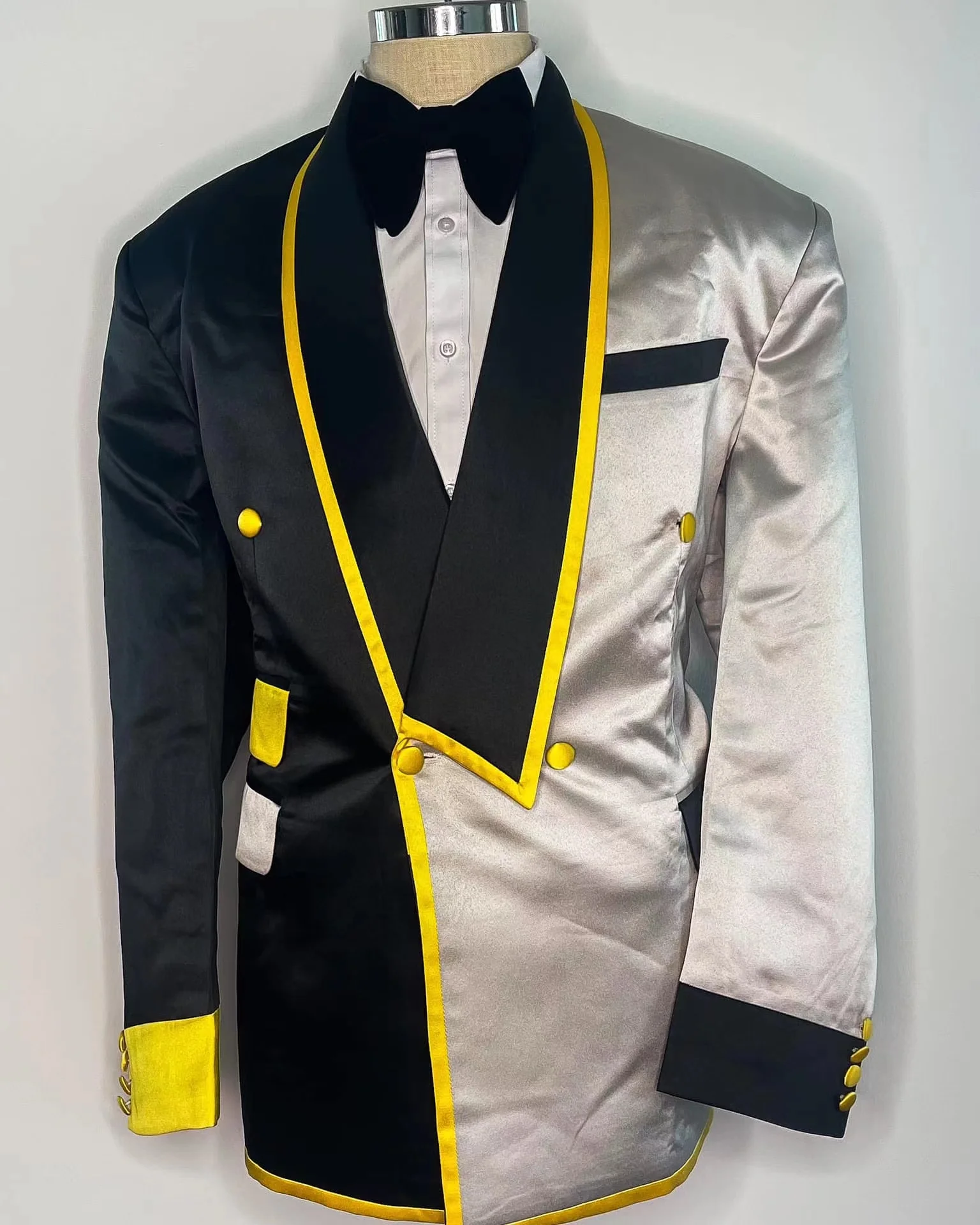 black suit with yellow dress Queendancer Black Jacquard Men's Prom Suits Silm Fit Shawl Lapel One Button  Men's Party Suit  queendanceruk