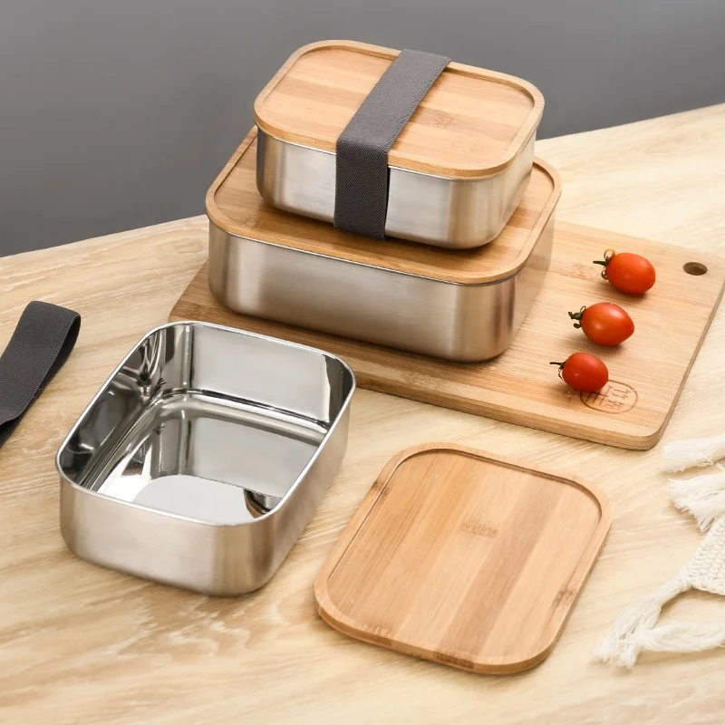 Lunch Box Bamboo Stainless Seal Food Storage Container Bread Bento Lunch  Box with Airtight Bamboo Lid