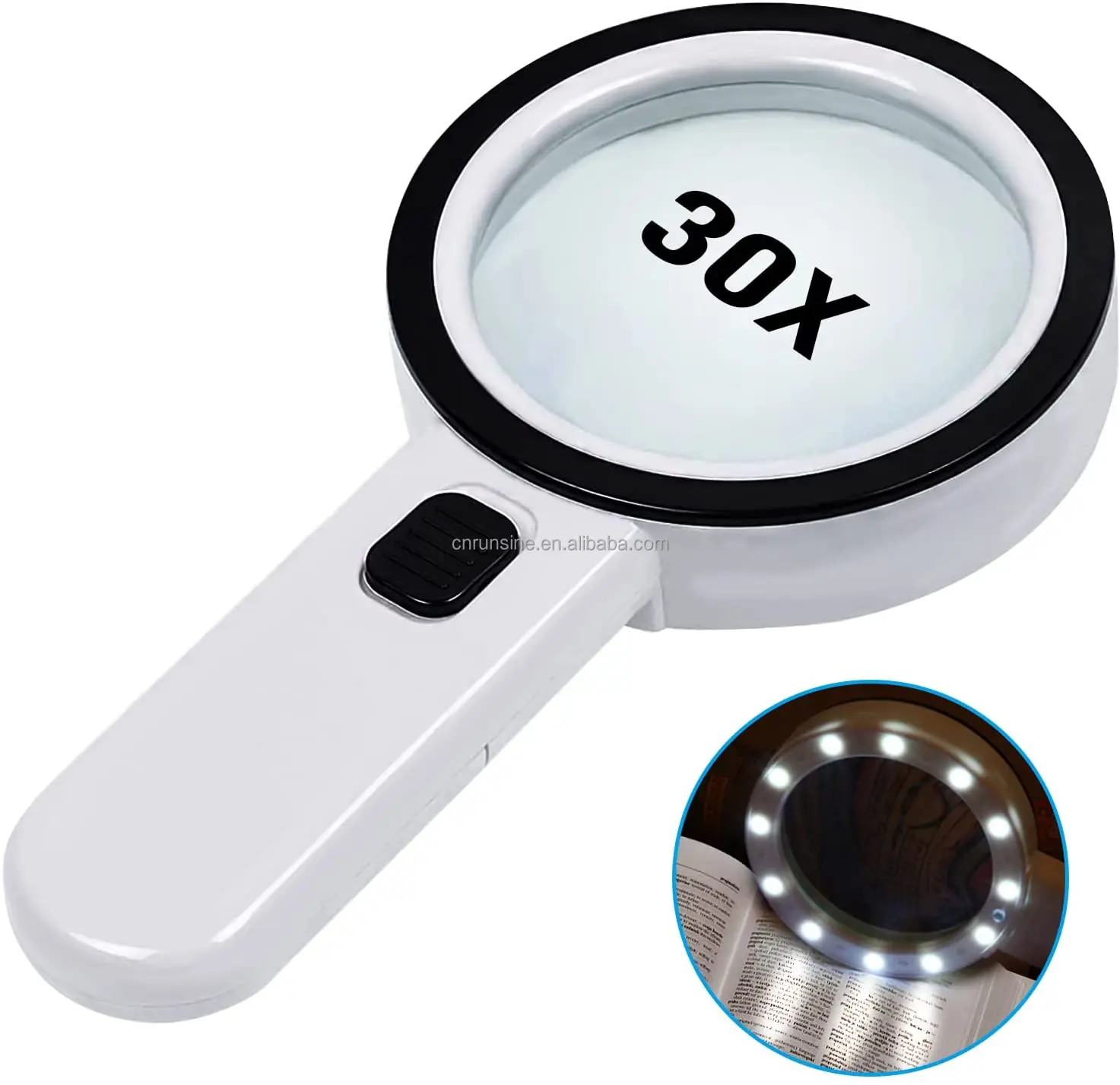 30X Handheld Large 12 LED Illuminated Lighted Magni Magnifying Glass with Light 