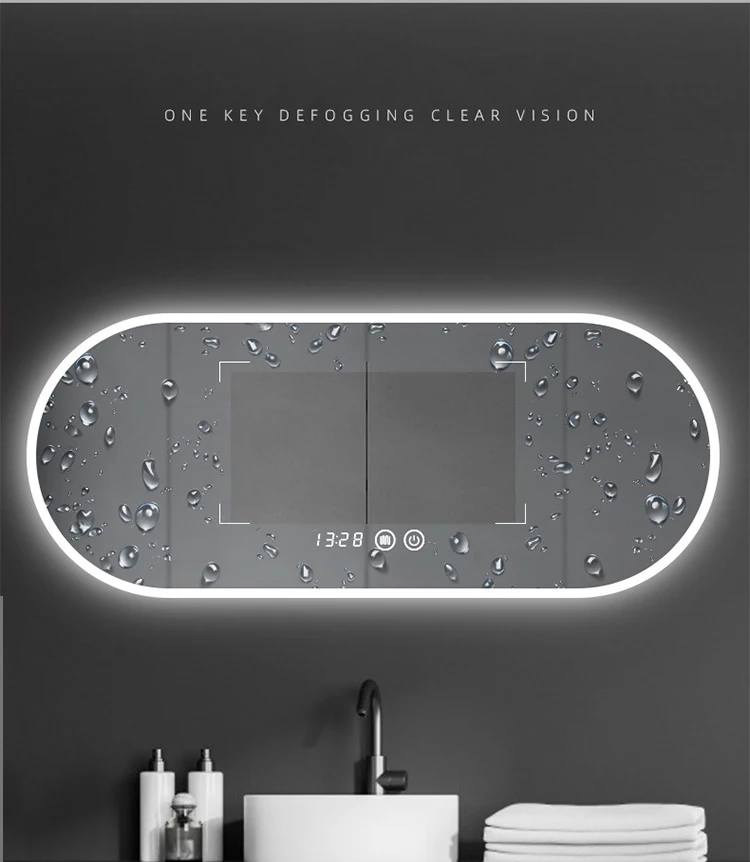 Kamali custom modern design hotel bath ellipse oval dimmable illuminated anti fog backlit bathroom wall mounted smart LED mirror