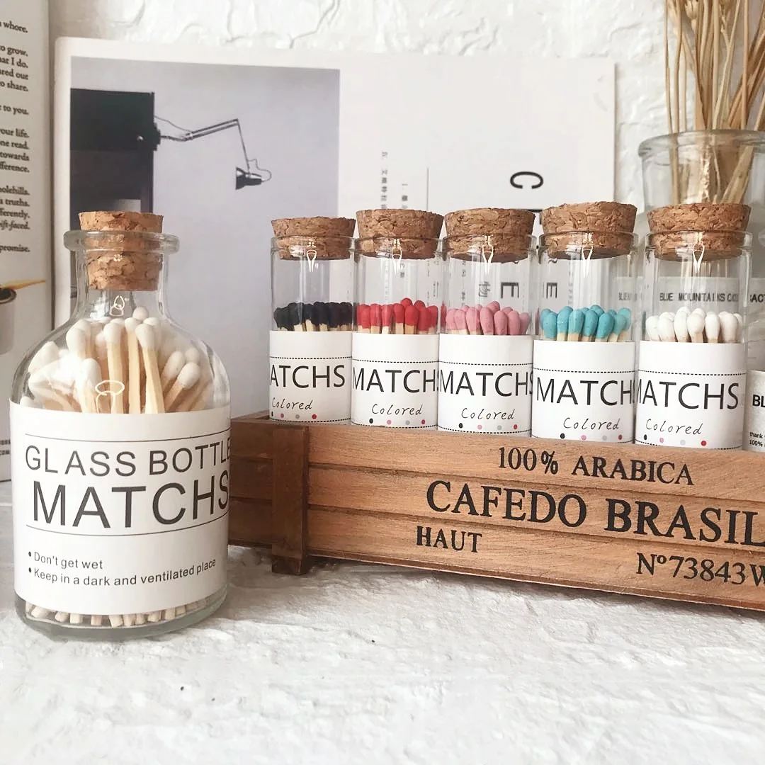 Customized labels 30mm Empty Straight Mouth Matchstick Glass Bottle Matches in glass jar