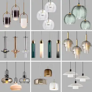 Nordic Style Single Head 3D Printed Glass Pendant Warm White AC Simple Luxury Design for Restaurant Shop Counter Pendant Lights