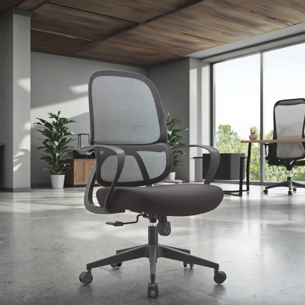 New Arrival 823B Black Rubber Mid-Back PU Modern Office Chair Height-Adjustable Lumbar Zone Reinforced Engineering Plastic Frame 2