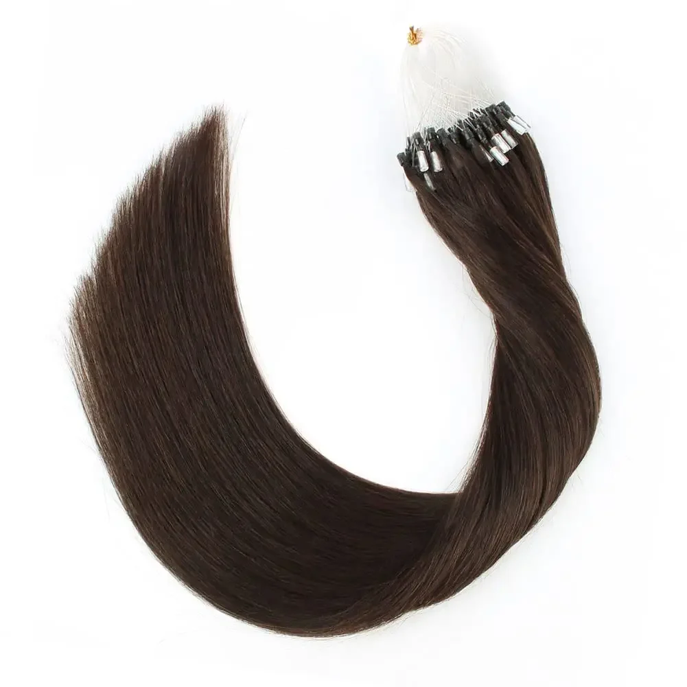 Extensions cheveux humains micro loop lisses brun foncé femme_voghion.com