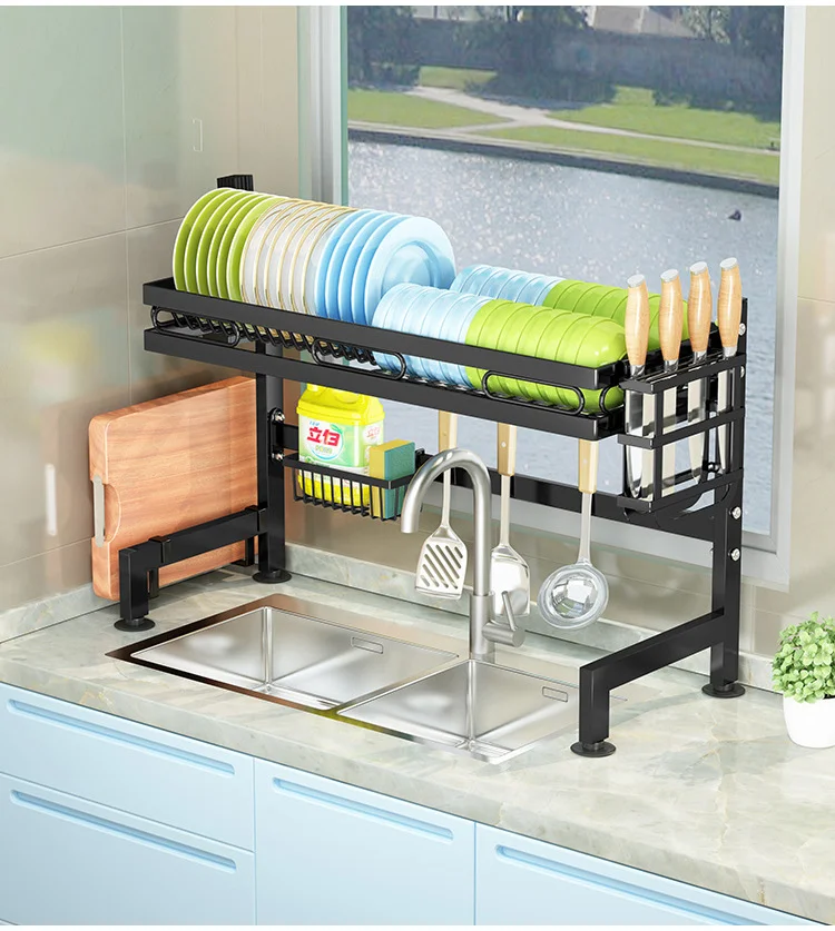 Large Kitchen Over Sink Dish Drying Rack Snap-On Design 2 Tier Stainless  Steel