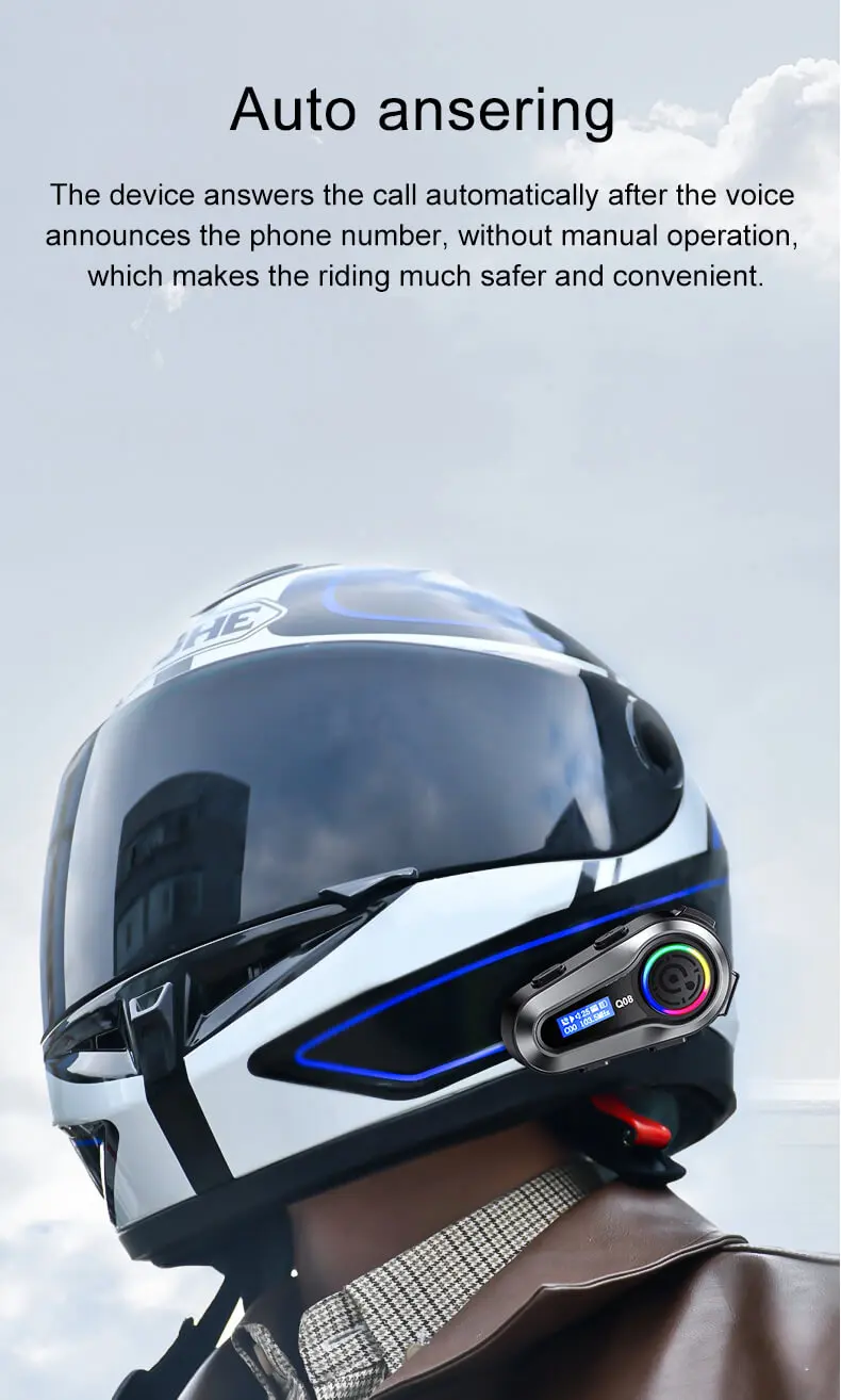 Q08 Noise Cancelling Stereo Helmet Wireless Headphones Riders Communication Earphones for Bike Ski Motorcycle Helmet