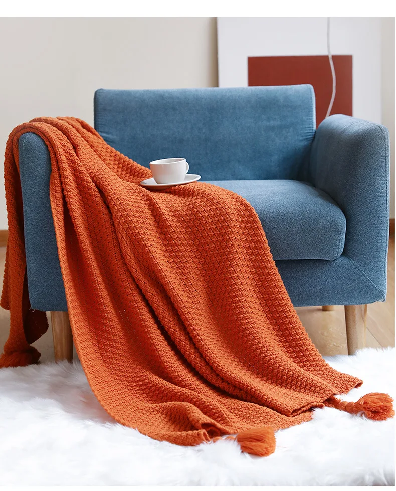 Factory Fringe Knit 100% Acrylic Jacquard Solid Home Decor Striped Pattern Throw Blankets for Chair Sofa Couch Bed-for Hotels manufacture