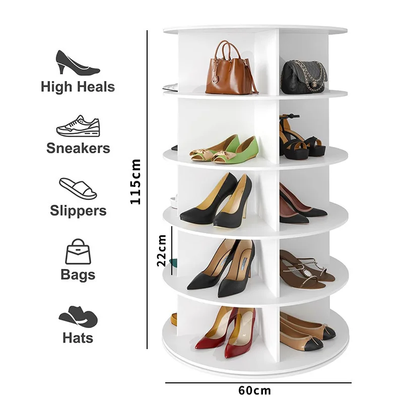 7 Tier Rotating Spinning Tote Bag Display Tower White Round Carousel Revolving 360 Storage Shoe Rack for Room