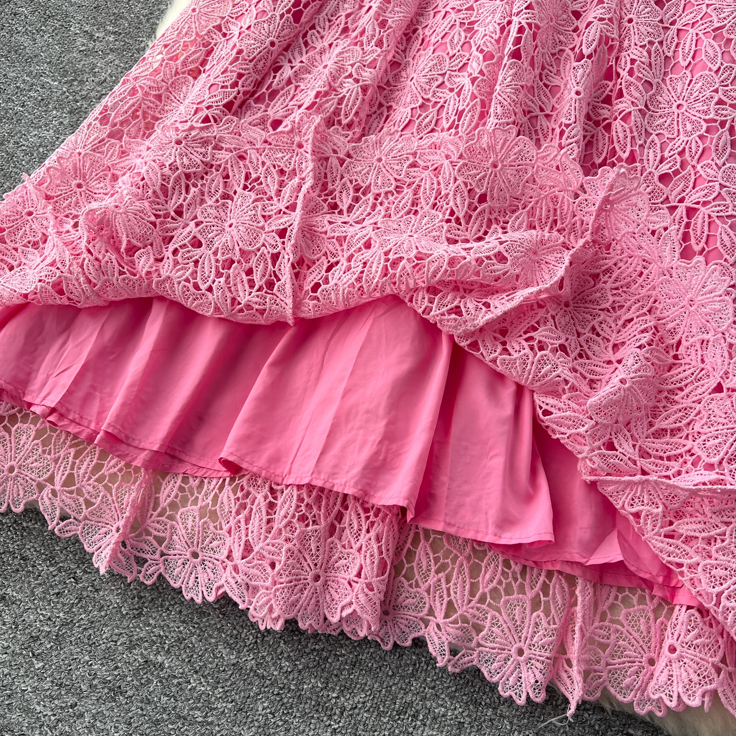 LE2619 2024 Autumn Vintage Hollow Hook Flower Lace Dresses Women Elegant  Women'S Boutique Women'S Boutique Socialite Long Dress| Alibaba.com