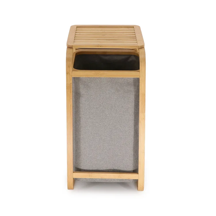 Бамбуковая корзина для белья с 3 тканевыми мешками натуральный серый в ванную комнату хранения одежды Органайзер