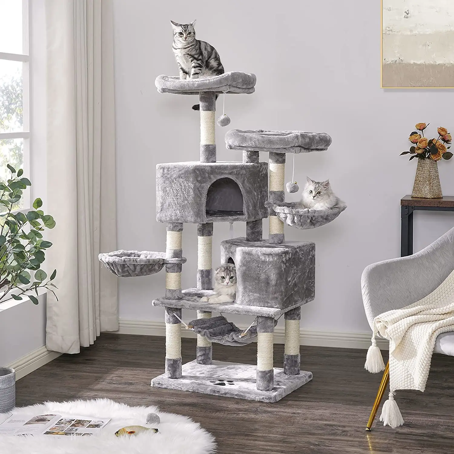 Multilevel Cat Tree For Indoor Cats Large Tower Cat Condo With Sisal
