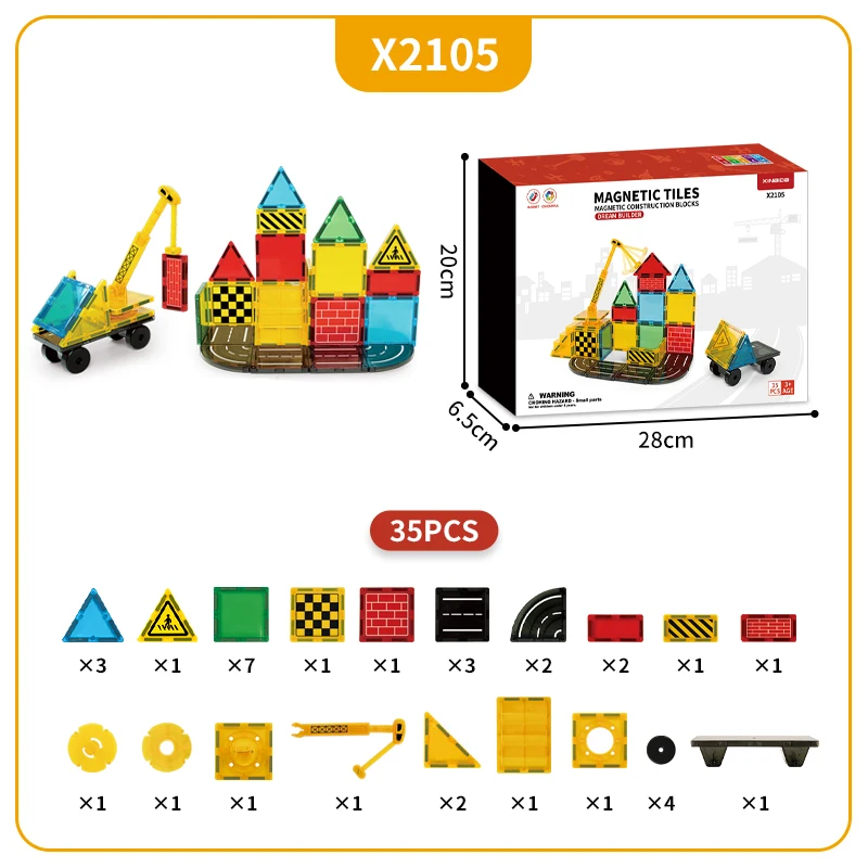 Magnetic Tiles 35-Piece STEM Building Set Sensory Construction Toys for Toddlers Kids Christmas Birthday Gifts Idea