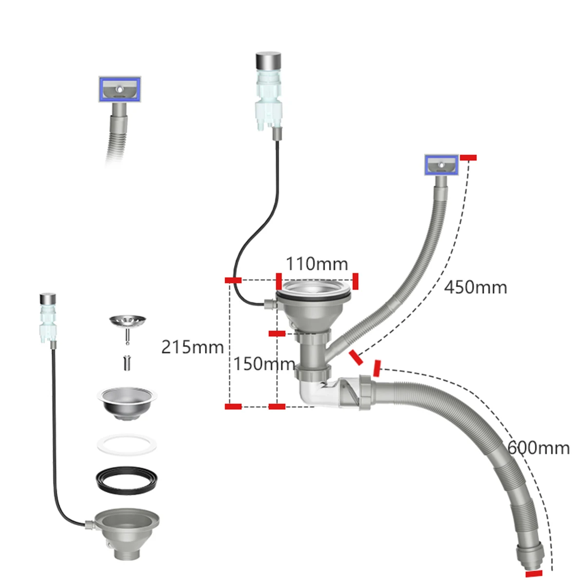 140mm sink drainer with switch control stainless steel  kitchen sink strainer plastic kitchen sink drain pipe-0