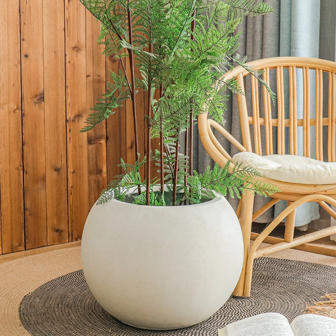 Large Plant Pot Outdoor Indoor, Fiberglass Fiberclay Round Ball Flower Pot  for Hotel Garden, Modern Home Decor Planters&pots