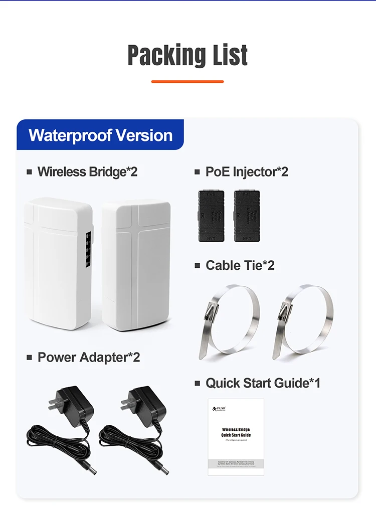 PUSR Wireless wifi AP Bridge router wifi signal extender repeater Qualcomm Plug and Play AP IP64 Water-proof ST208E(2 Piece )