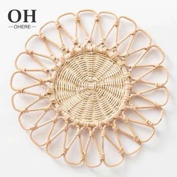 Rattan circular charger plate pad wicker bamboo tableware brown retro wedding rattan charger plates