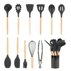 Hot Sale 9 Pcs Non Stick Kitchen Teak Wood Cook Tools Set Spoon Spatula Kitchen Acacia Wooden Cooking Utensils Set