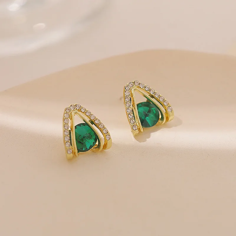 LY6055 Wholesale Korean Style Geometric Triangle Emerald Earrings for Women Earrings Fashion Jewelry for Women