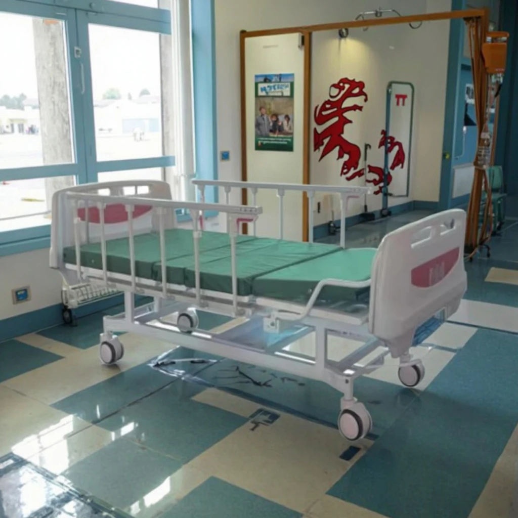 Hotel Hospital Patient Care Durable Eco-Friendly Adjustable Modern Medical Bed Hand Crank PP Headboard Iron Rails Apartment 2