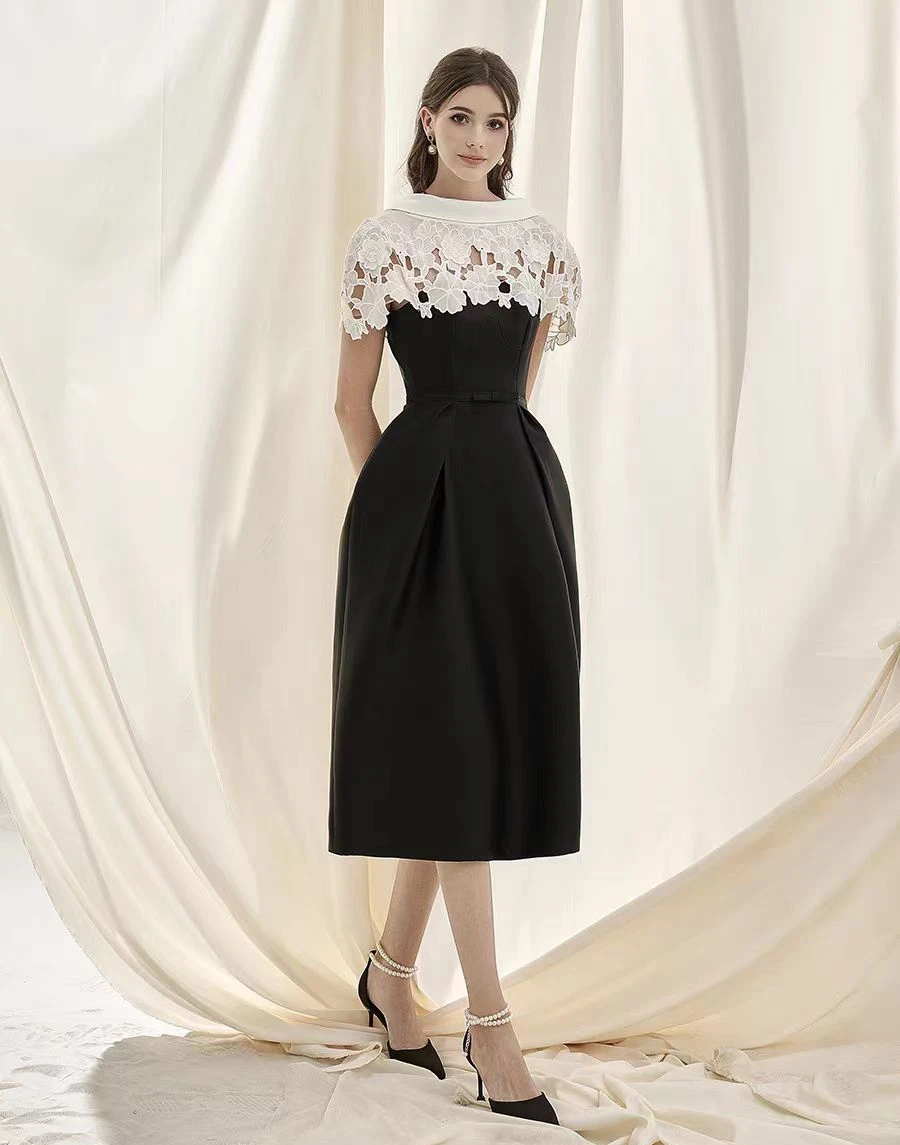 2024 New Vietnamese Dress Design Temperament Lace Dress False Two Pieces  Dresses Elegant Slimming Gown