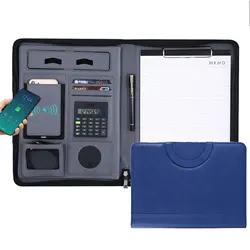 Customized Logo Business file folder a4 zipper briefcase folder with Wireless Charging Function