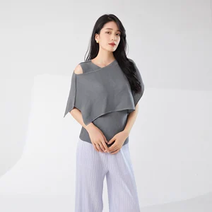 High Quality Ladies Pleated Tops New Design Summer Fashion Casual Women Pleated Shirt Shawl Vest Two Piece Women Tops Shirt
