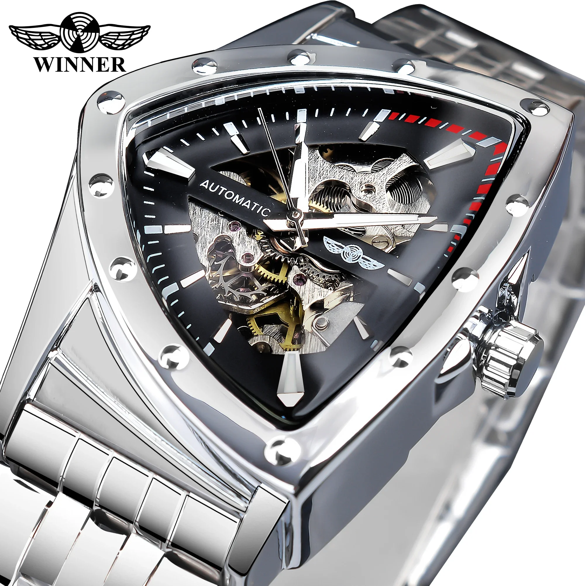 Winner Montre squelette mécanique manuelle rétro avec diamant et fleur