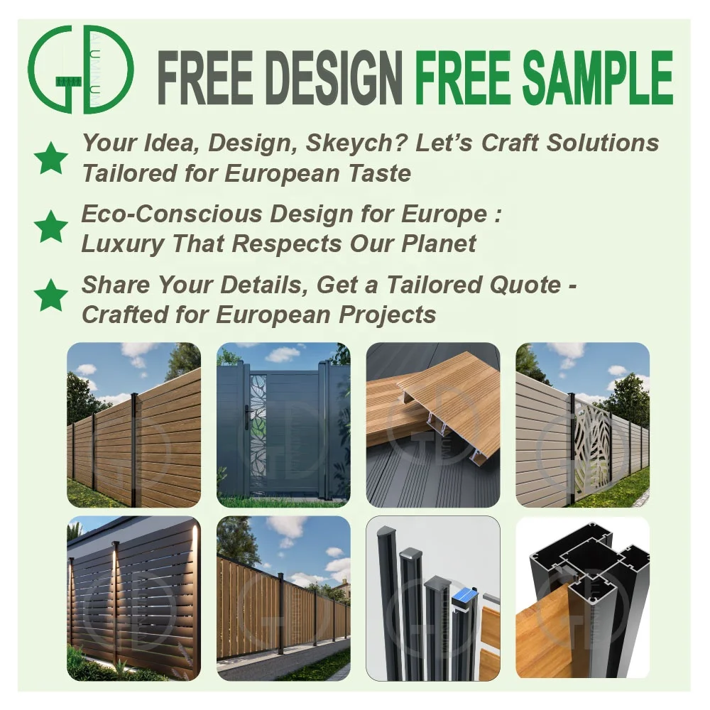 GD Powder Coat Black Privacy Garden Wpc Composite Wood Fence Panel 6x6 6x8 Aluminum Posts for Fence With Slide Slot