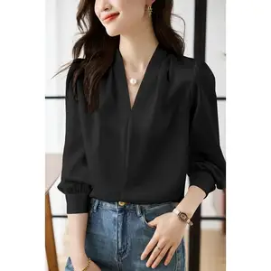 Women Spring Fall Season Elegant V-Neck Chiffon Top Softness Shirt