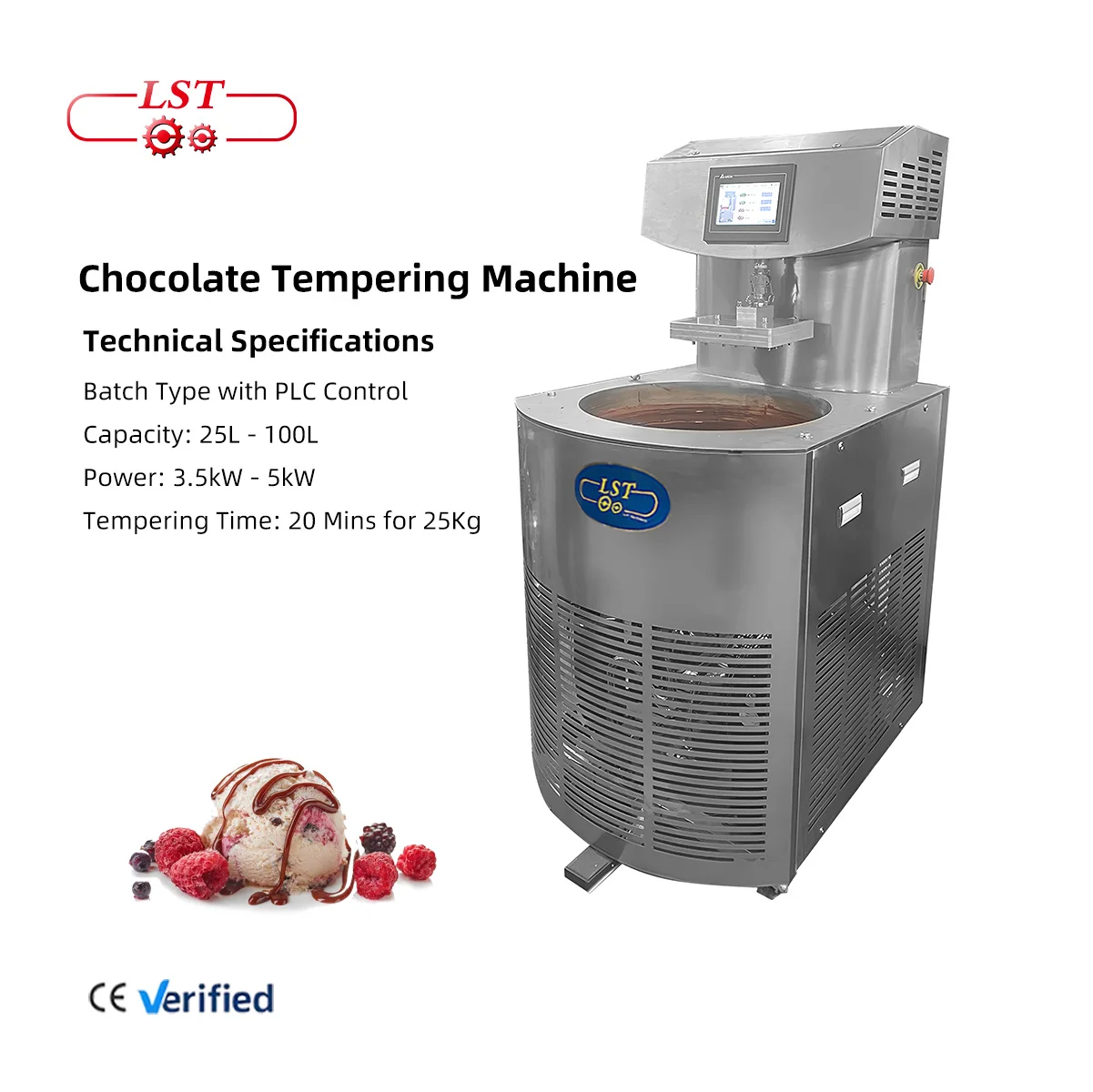 LST Manufacture 25/60/100L Automatic Chocolate Tempering Machine Customized Chocolate Melting Machine with Enrobing