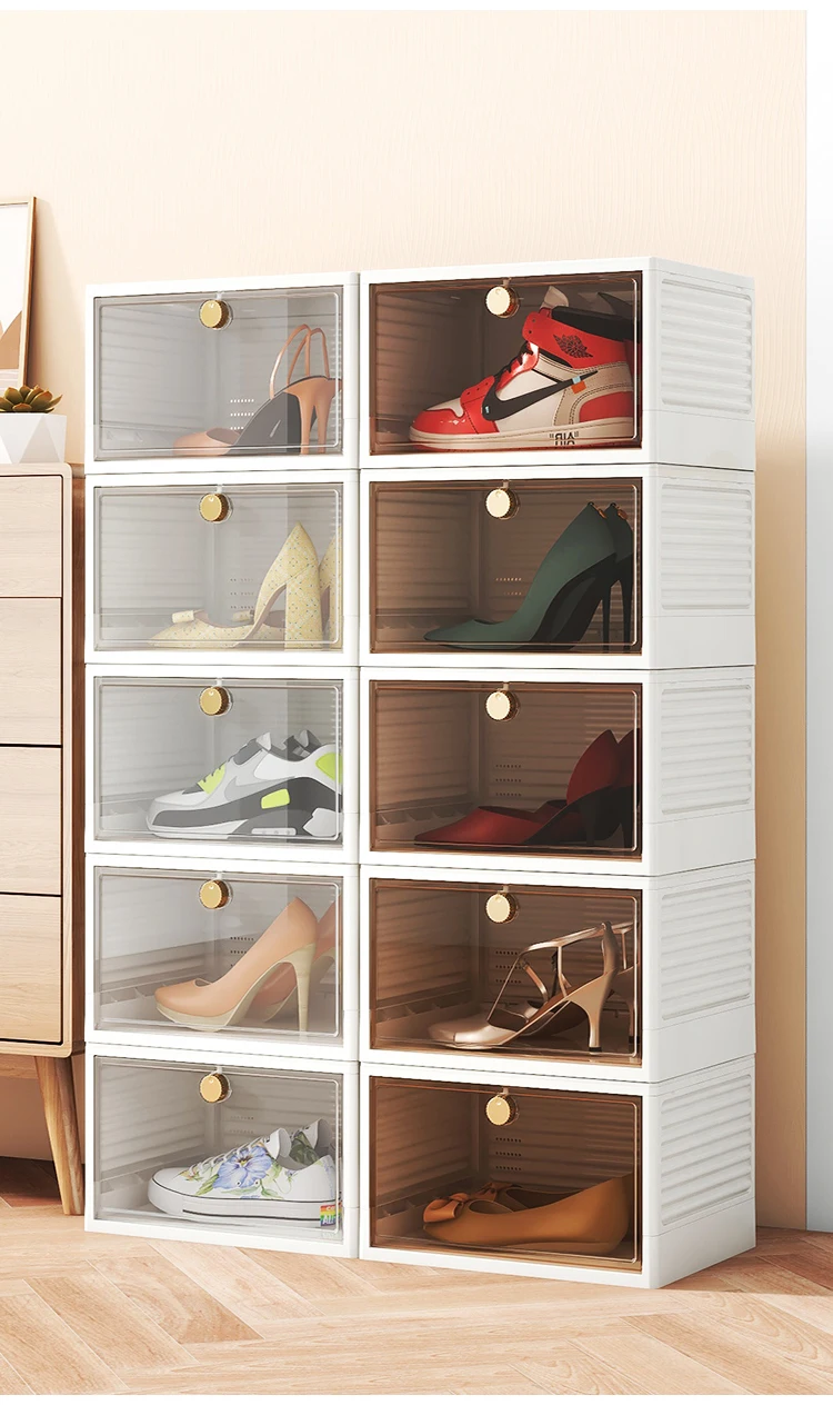 Diy Combination Folding Shoebox Plastic Clear Shoe Display Organizer ...