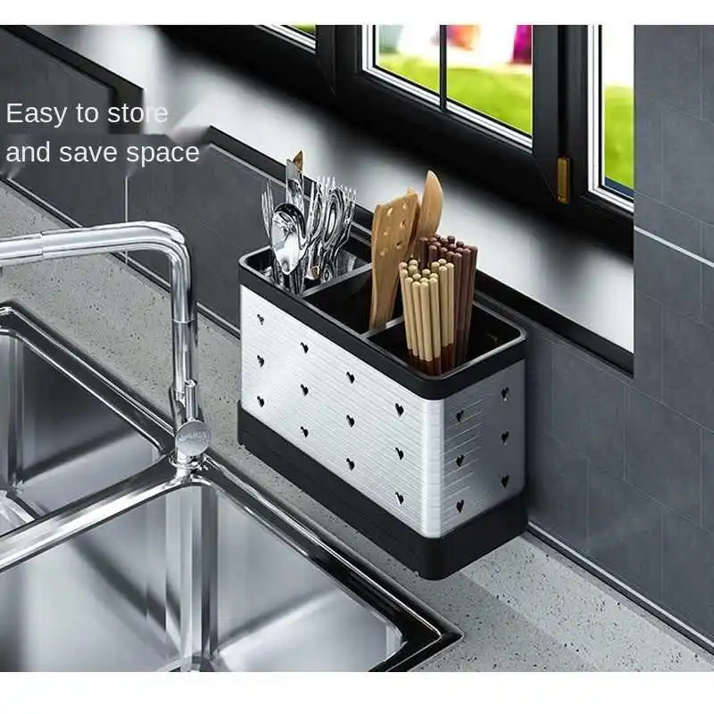 Black Storage Rack Multifunction Utensil Holder Chopsticks Cutlery Drying Shelf Flatware Drain Kitchen Tools for Kitchen