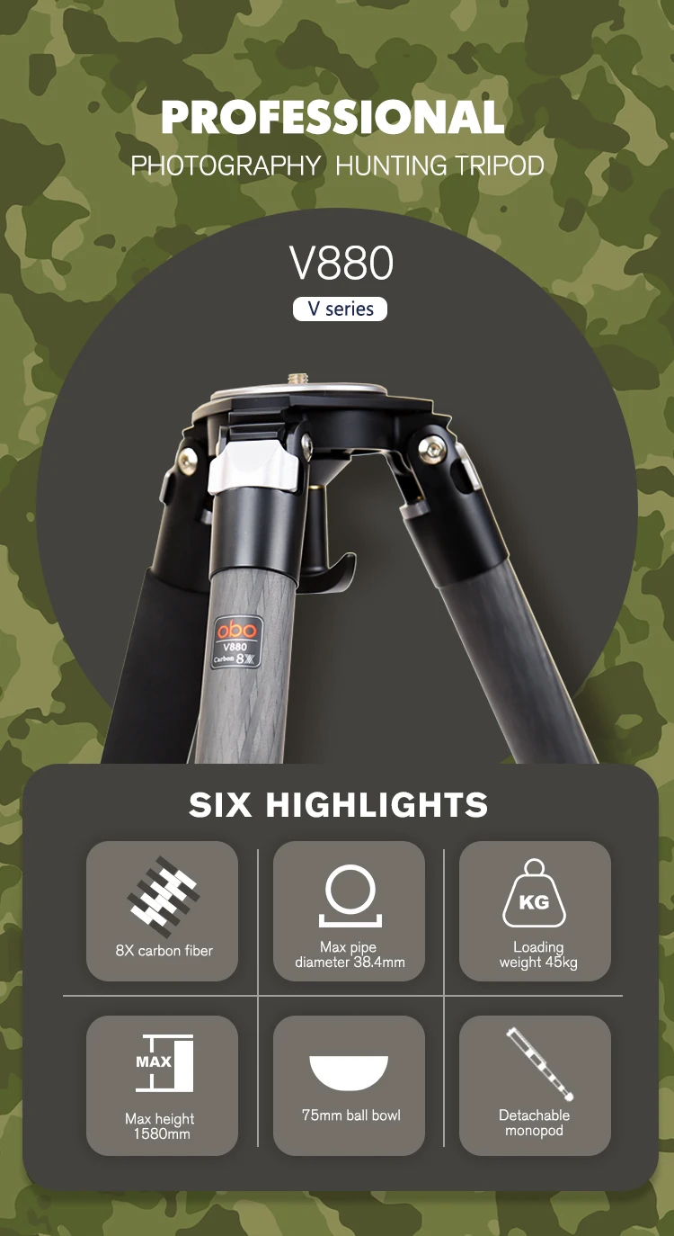 Obo Professional Heavy Duty Large Load Capacity Carbon Fiber Tripod