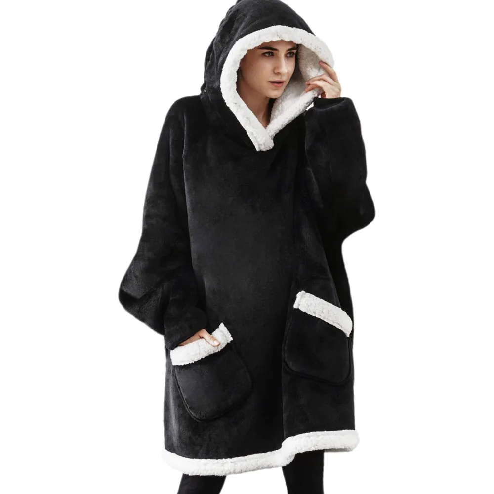 Oversized Sherpa Hooded Sleep Blanket Fleecehug Hoodie Wearable ...