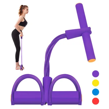 Multi-function Resistance Band 4-tube Elastic Sit Up Pull Rope With Foot Pedal Abdominal Exerciser Equipment Fitness