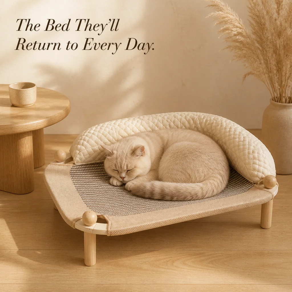 Solid Wood Elevated Cat Bed with Interchangeable Mats — 4