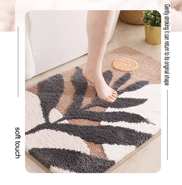 TPR Microfiber Absorbent Non Slip Bathroom Mat Bedroom Living Room Carpet multi color rug green plant bath mat details