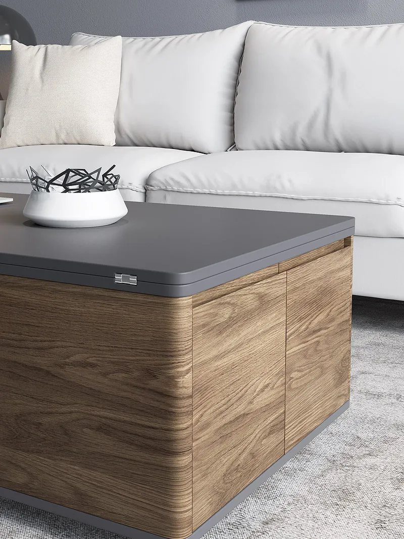 Multi-function Modern Folding Coffee Table  Tea Table Wooden with Stools and Wheels for Living Room Furniture