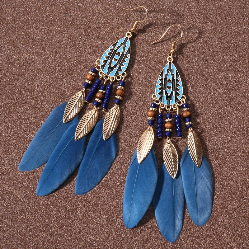 tassel earring drop earrings feather earrings at low price Charming Tassel Water Drop Feather Earrings Boho Seed Beaded